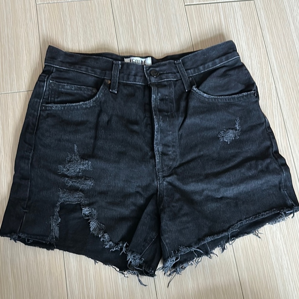 AGOLDE Black Parker Distressed Denim Shorts